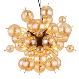 Luminosa Lighting Luminosa Udo Globe Pendant Ceiling Light Matt Black Balls Amber Glass Shade 6X E14 - thumbnail 3