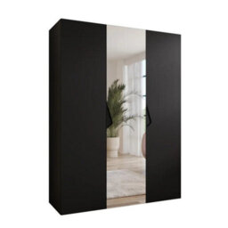 Arte Sandi Ii Hinged Door Wardrobe 150Cm - Black Modern Triple-Door Mirrored Wardrobe With Rails And Shelves - thumbnail 2