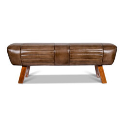 Real Genuine Leather Foot Stool Hall Bench Pommel Horse Brown Tan 45Cm High X 134Cm Wide X 40Cm Deep - thumbnail 2