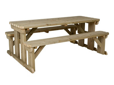 Arbor Garden Solutions Picnic Bench And Table Set, Aspen Rounded Wooden Patio Furniture (6Ft, Natural Finish) - image 1