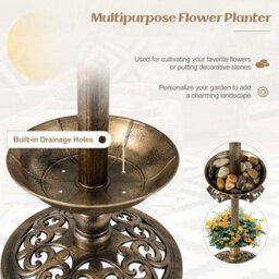 Costway Outdoor Bird Bath Lightweight Birdbaths Feeder W/ Solar-Powered Lamps - thumbnail 5