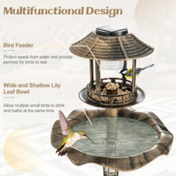 Costway Outdoor Bird Bath Lightweight Birdbaths Feeder W/ Solar-Powered Lamps - thumbnail 4