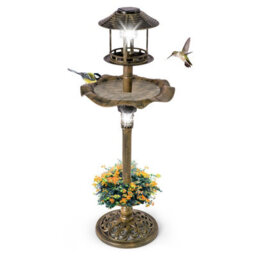 Costway Outdoor Bird Bath Lightweight Birdbaths Feeder W/ Solar-Powered Lamps - thumbnail 1