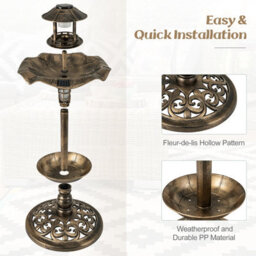 Costway Outdoor Bird Bath Lightweight Birdbaths Feeder W/ Solar-Powered Lamps - thumbnail 7