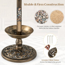 Costway Outdoor Bird Bath Lightweight Birdbaths Feeder W/ Solar-Powered Lamps - thumbnail 6