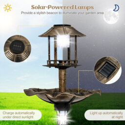 Costway Outdoor Bird Bath Lightweight Birdbaths Feeder W/ Solar-Powered Lamps - thumbnail 3