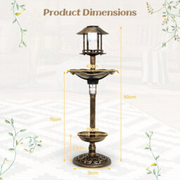 Costway Outdoor Bird Bath Lightweight Birdbaths Feeder W/ Solar-Powered Lamps - thumbnail 2