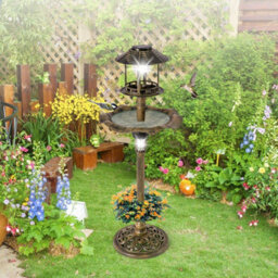 Costway Outdoor Bird Bath Lightweight Birdbaths Feeder W/ Solar-Powered Lamps - thumbnail 9