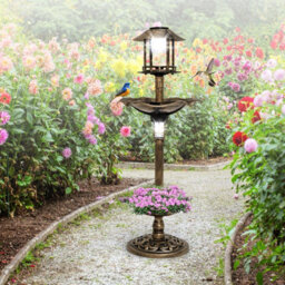 Costway Outdoor Bird Bath Lightweight Birdbaths Feeder W/ Solar-Powered Lamps - thumbnail 8
