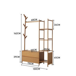 Living And Home Bamboo Clothes Rail Clothing Hanging Stand Garment Rack With 2 Shoe Rack And 4 Shelves - thumbnail 7