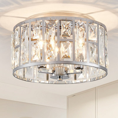 Harper Living 3-Light Flush Ceiling Lights, Crystal Ceiling Lamp Chrome Finish, 30Cm Modern Chandelier Lighting - image 1