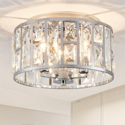 Harper Living 3-Light Flush Ceiling Lights, Crystal Ceiling Lamp Chrome Finish, 30Cm Modern Chandelier Lighting - thumbnail 1