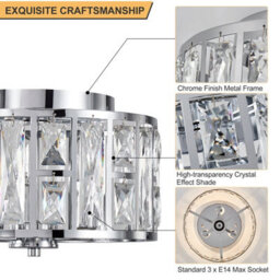 Harper Living 3-Light Flush Ceiling Lights, Crystal Ceiling Lamp Chrome Finish, 30Cm Modern Chandelier Lighting - thumbnail 6