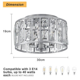 Harper Living 3-Light Flush Ceiling Lights, Crystal Ceiling Lamp Chrome Finish, 30Cm Modern Chandelier Lighting - thumbnail 7
