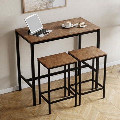 Dark Wood Bar Table & Stool Set 2 Seater Chair Industrial Kitchen Dining Room - image 1