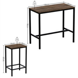 Dark Wood Bar Table & Stool Set 2 Seater Chair Industrial Kitchen Dining Room - thumbnail 4