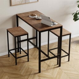 Dark Wood Bar Table & Stool Set 2 Seater Chair Industrial Kitchen Dining Room - thumbnail 5