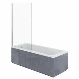 Rinse bathrooms Rinse Single Ended 1700X700mm Bath + Gloss Grey Front Wood Bath Panel + Chrome Square Bath Screen - thumbnail 2