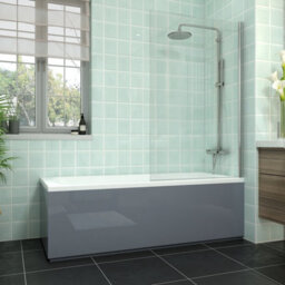 Rinse bathrooms Rinse Single Ended 1700X700mm Bath + Gloss Grey Front Wood Bath Panel + Chrome Square Bath Screen - thumbnail 1
