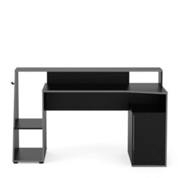 FurniComp LTD Furnicomp Turin 1 Door Matt Black And Grey Gaming Desk With Hutch - thumbnail 2