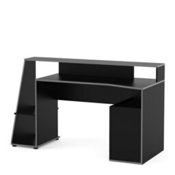 FurniComp LTD Furnicomp Turin 1 Door Matt Black And Grey Gaming Desk With Hutch - thumbnail 3