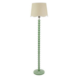 Valuelights Bobbins Sage Green Floor Lamp With Linen Scallop White Trim Shade And Led Bulb - thumbnail 2