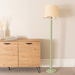 Valuelights Bobbins Sage Green Floor Lamp With Linen Scallop White Trim Shade And Led Bulb - thumbnail 5