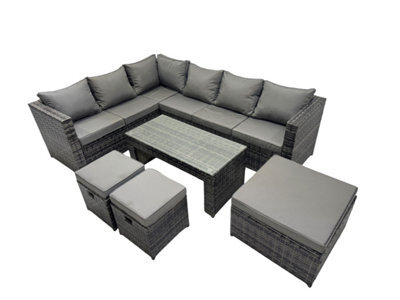 Fimous 6 Pieces Outdoor Pe Rattan Garden Furniture Corner Sofa Set With Cushions 3 Footstools Dark Grey Mixed - image 1