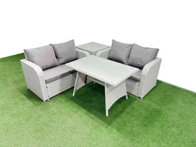 Fimous 4 Seat Outdoor Love Sofa Set Rattan Garden Furniture Set With Rectangular Dining Table Side Table Light Grey - image 1