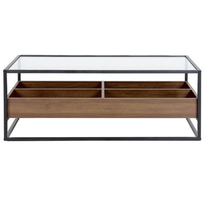 Beliani Coffee Table, Dark Brown Metal Frame With Black Tempered Glass Top, 110 X 55 X 42 Cm - image 1