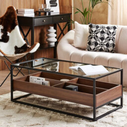 Beliani Coffee Table, Dark Brown Metal Frame With Black Tempered Glass Top, 110 X 55 X 42 Cm - thumbnail 2