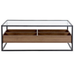 Beliani Coffee Table, Dark Brown Metal Frame With Black Tempered Glass Top, 110 X 55 X 42 Cm - thumbnail 1