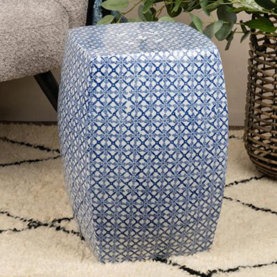 Madison & Mayfair Blue & White Square Ceramic Stool