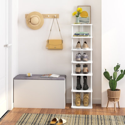 Huhote Stylish 7 Tier Shoe Rack Narrow Metal Organizer For Small Spaces White Shoe Stand Shoe Shelf Entryway Front Door - image 1