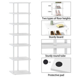 Huhote Stylish 7 Tier Shoe Rack Narrow Metal Organizer For Small Spaces White Shoe Stand Shoe Shelf Entryway Front Door - thumbnail 5