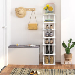 Huhote Stylish 7 Tier Shoe Rack Narrow Metal Organizer For Small Spaces White Shoe Stand Shoe Shelf Entryway Front Door - thumbnail 2
