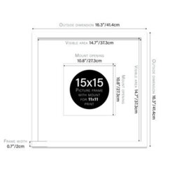 "15X15"" White Picture Frame - 15X15"" Square Frame With 11X11"" Mount For 15X15""/11X11"" Pictures Vintage Style Thin Edge, 1 Pack" - thumbnail 2