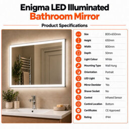 Plum&clay Enigma Rectangle Illuminated Led Bathroom Mirror With Demister W800mm X H650mm - thumbnail 5