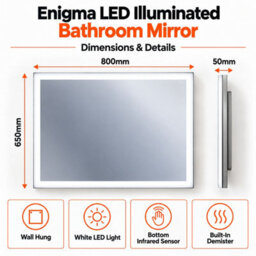 Plum&clay Enigma Rectangle Illuminated Led Bathroom Mirror With Demister W800mm X H650mm - thumbnail 4