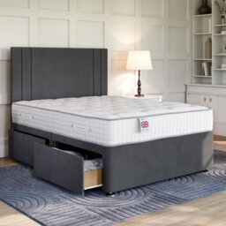 Divan Base Direct Lino Charcoal Platform Top Divan Bed Base Only 4Ft6 Double With 2 End Drawers - thumbnail 1
