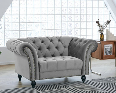 Home Detail Mayfair Velvet Fabric 1.5 Seater Sofa, Grey - image 1