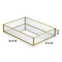 L Rectangular Mirror Tray - Gold Glass Metal Makeup Vanity Storage Organizer - thumbnail 2