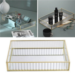 L Rectangular Mirror Tray - Gold Glass Metal Makeup Vanity Storage Organizer - thumbnail 3