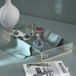 L Rectangular Mirror Tray - Gold Glass Metal Makeup Vanity Storage Organizer - thumbnail 6
