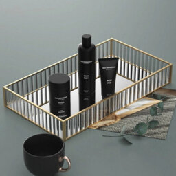 L Rectangular Mirror Tray - Gold Glass Metal Makeup Vanity Storage Organizer - thumbnail 4