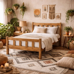 Wyld Haus Tralee 4Ft6 Double Bed Brown Solid Wood Slatted Headboard And Footboard