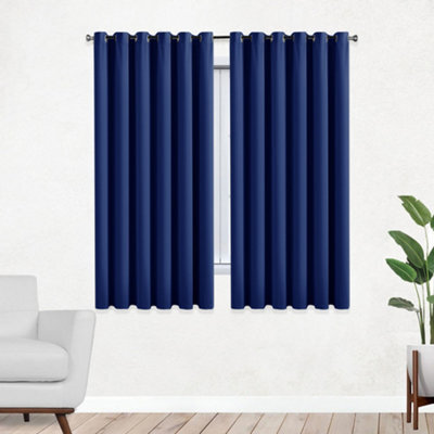 Bedlooms Navy Thermal Insulated Blackout Window Eyelet Curtain (Pair) 46 X 54 Inches With Tie Backs Two - image 1