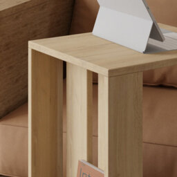 Decortie Edi Modern C-Shape Side End Table With Wheels 60Cm Multipurpose Oak Sofa Bed Living Room - thumbnail 5