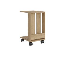 Decortie Edi Modern C-Shape Side End Table With Wheels 60Cm Multipurpose Oak Sofa Bed Living Room - thumbnail 2