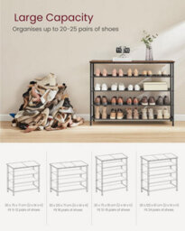 Songmics Shoe Storage Shelf 5 Tier, Narrow Shoe Organizer, 4 Fabric Shelves & Upper Section, Industrial, Rustic Brown & Black - thumbnail 5